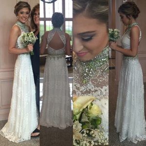 Vienna White Lace Two Piece Prom Gown